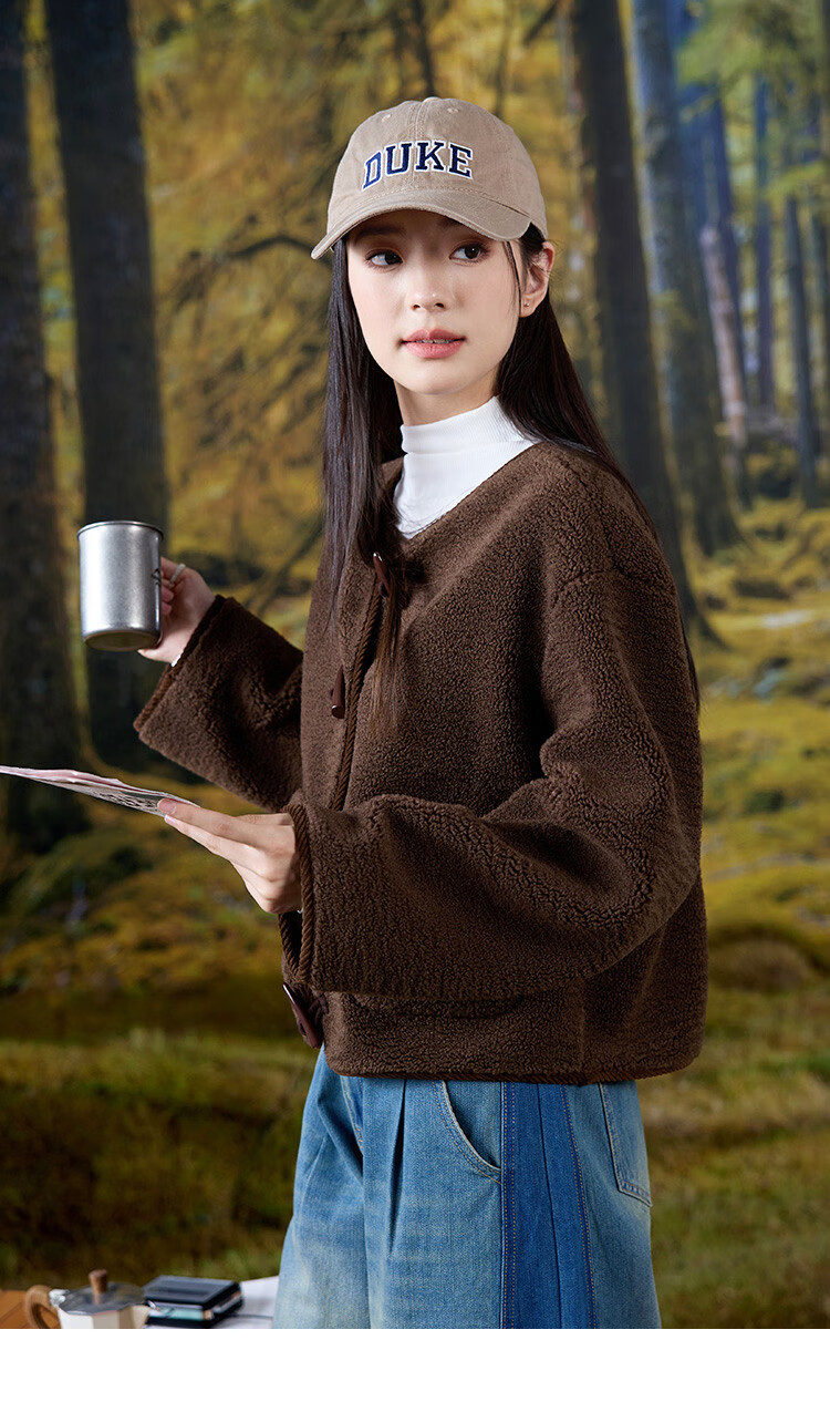 Dme [Black Chocolate Oreo Jacket] Winter Casual Short Faux Shearling Jacket for Women, Dark Brown, M 9