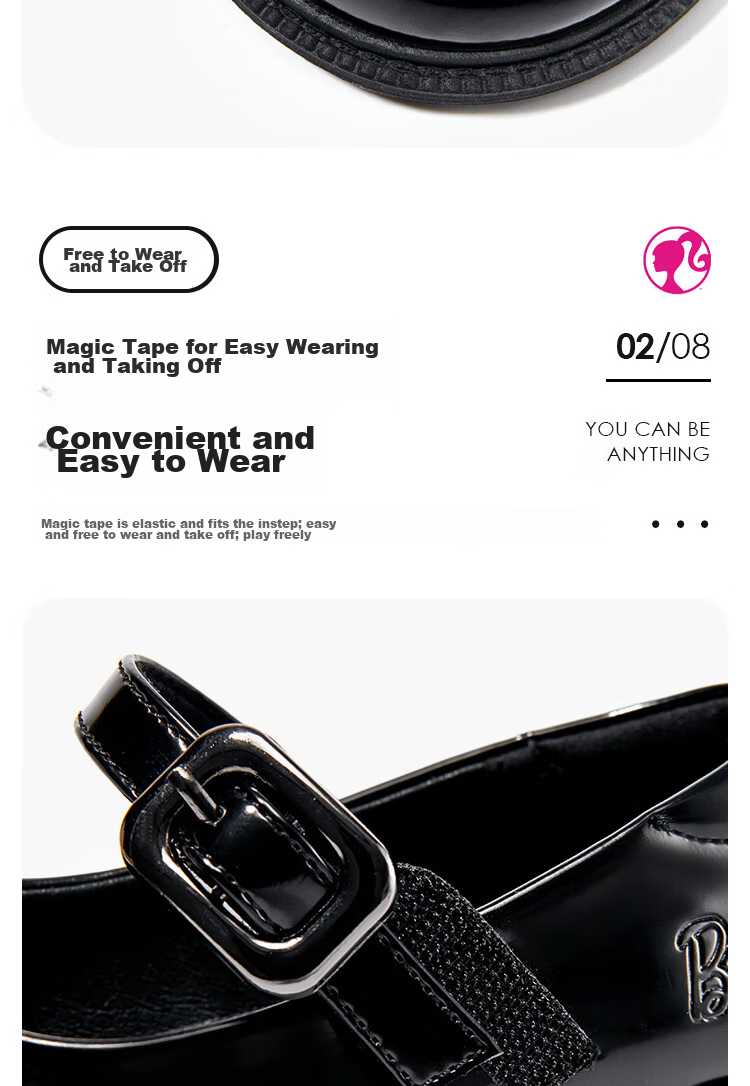 Barbie Girls' Black Leather Shoes, Spring And Autumn Soft-Soled Leather Shoes, Stylish Performance Shoes DA6267 Black Size 31 5