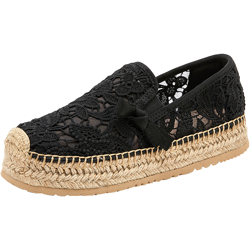 J&M Fisherman Shoes for Women, Spring And Summer Chanel-Inspired Style, Flat Breathable Versatile Slip-On Casual Canvas Shoes, Black, Size 37