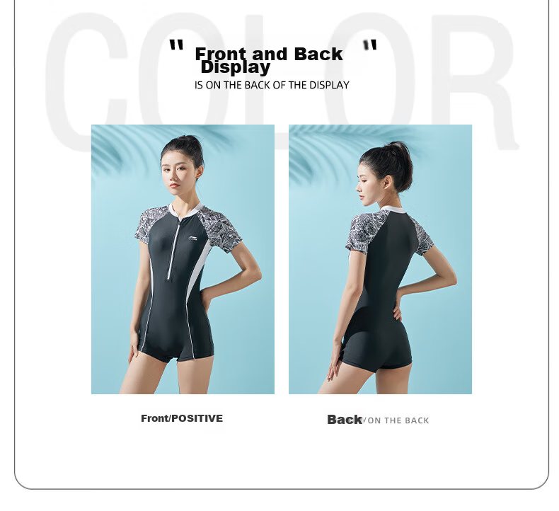 Li-Ning One-Piece Swimsuit for Women, Athletic Boyshort Swimwear, Conservative Slimming Comfortable High-Elastic Hot Spring Swimwear 023 Black And White M 12