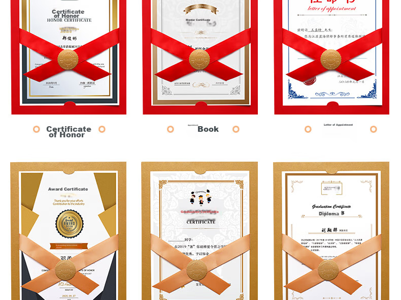 Weiji A4 Horizontal Ribbon Knot Honor Certificate, Appointment Letter, Graduation Certificate Cover, Customized European-Style Certificate, Award Certificate, Document Frame, Certificate Set, Wine Red, 406H-WRD/5 13