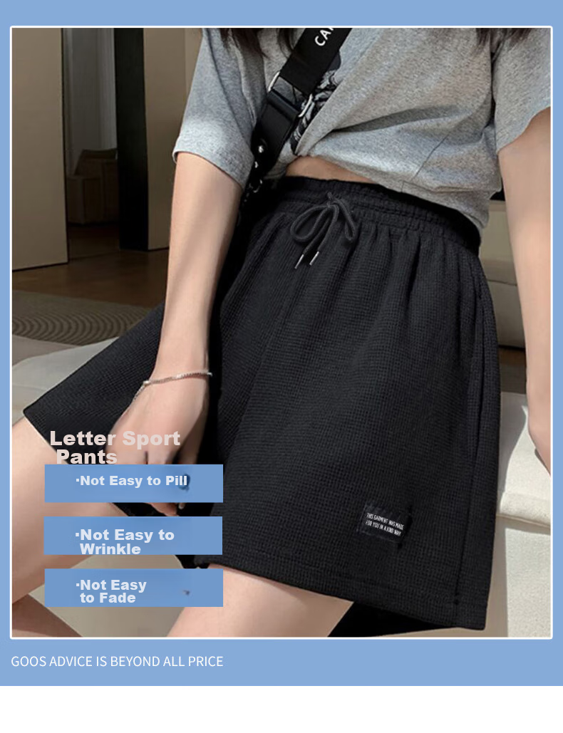 XUEXIMAN Women's High-Waisted Sports Shorts, Slimming Versatile Waffle Casual Pants, Loose A-Line Wide-Leg Summer Knitted Hot Pants 1