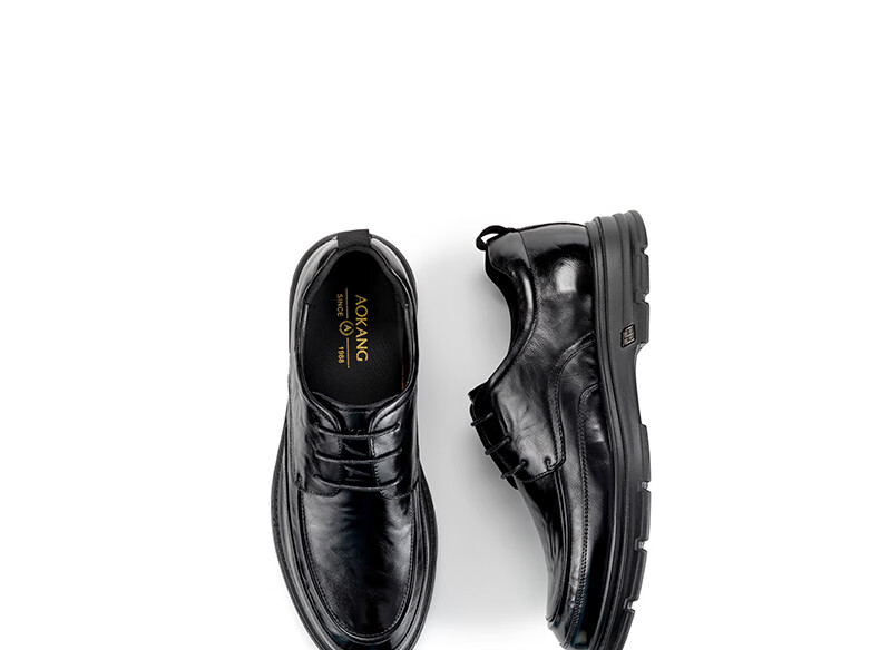 Aokang Leather Lace-Up Shoes for Men, British Style Formal Business Shoes, Black, Size 43 16