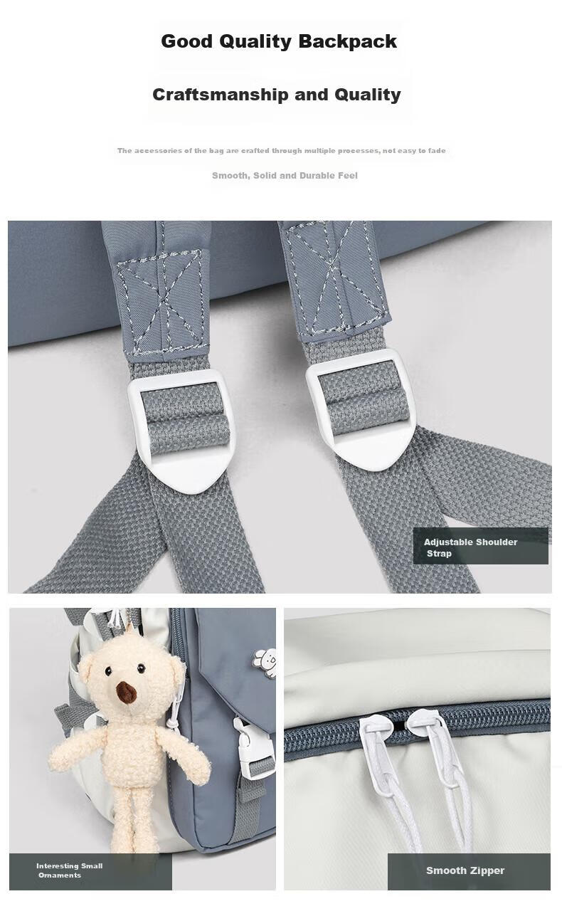 Viney High School Backpack for Middle School Girls, College Students, Primary School Students Grades 4-6 Children Ins Korean Style Backpack 15.6 Inch Laptop Backpack Large Capacity Fashionable Casual Travel Bag High Aesthetic Value Lightweight Stress-Reducing And Load-Reducing Simple Desig 8