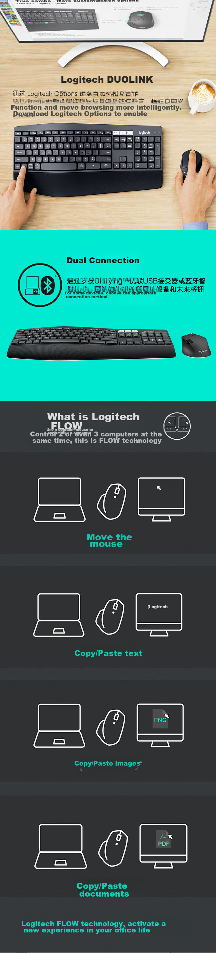 Logitech MK850 [Enterprise Grade] Wireless Bluetooth Office Keyboard And Mouse Combo, Mac IPad Computer Keyboard Dual-Mode Connection with Palm Rest, Black [Group Purchase Discount] 3