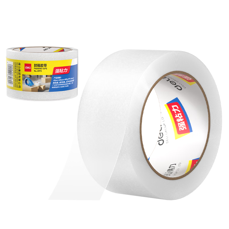 Deli Transparent Packing Tape High-Quality Sealing Adhesive Tape Office Supplies Wholesale 48mm x 100y (Single Roll 91.4m) JD173