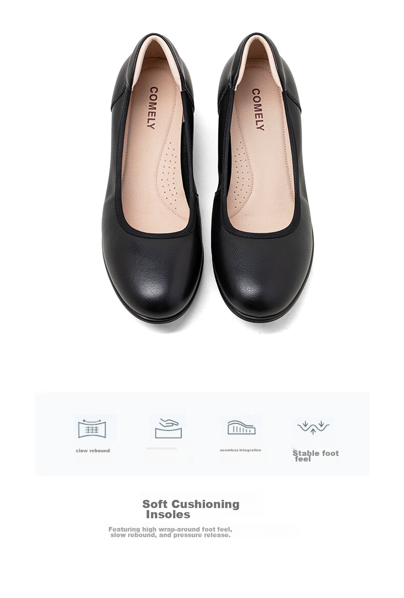 COMELY Leather Flats for Women, Spring And Summer New Style Comfortable Genuine Leather Soft-Soled Versatile Mom Shoes, Wedge Heel Non-Tiring, Apricot Color, Size 34 5