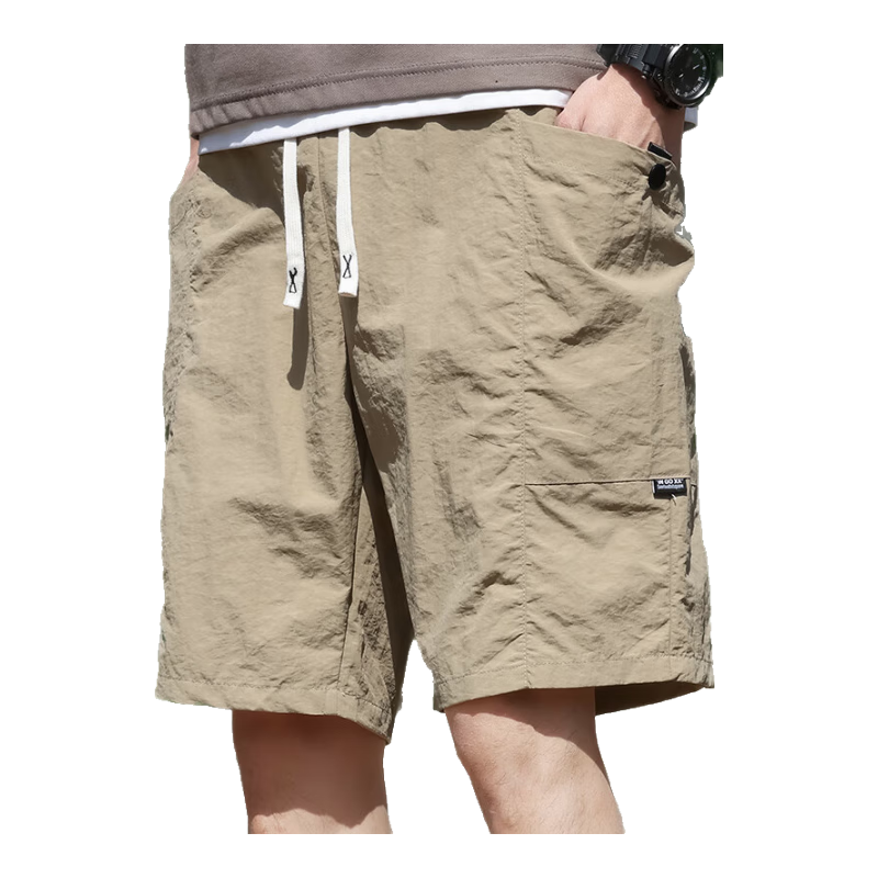 EASTERN CAMEL Men's Shorts, Summer Lightweight Breathable Cool-Feeling Outdoor Sports Quick-Dry Beach Shorts, Five-Point Pants for Men, Khaki, M