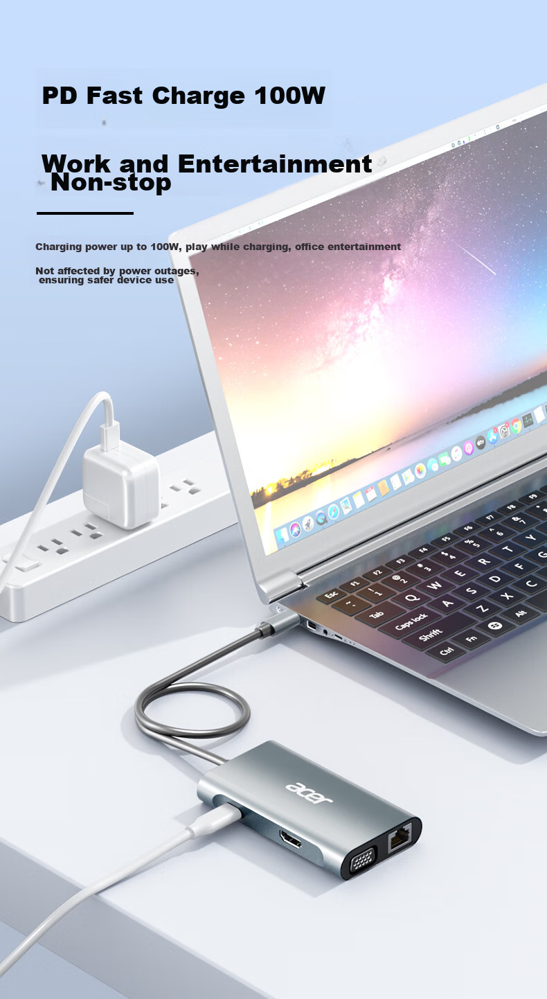 Acer Type-C 7-In Expansion Dock USB Hub HDMI/VGA/LAN Port Compatible with Laptops MacBook, Huawei Adapter Converter 6