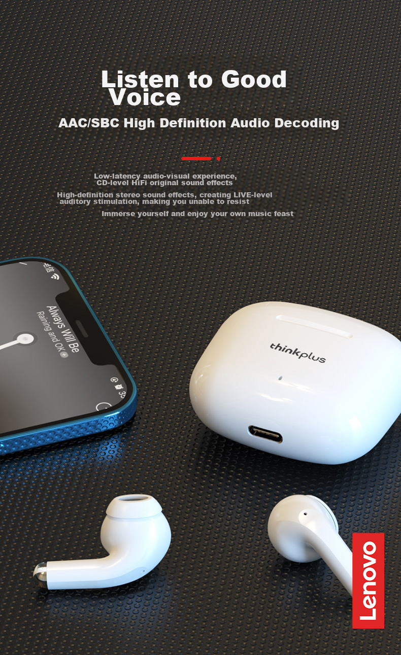Lenovo Bluetooth Earbuds LP40pro White - True Wireless Semi-In-Ear, Long Battery Life, Noise Cancelling, Deep Bass, Low Latency for Gaming, Compatible with Apple and Huawei, Bestselling 400K+ Units 3