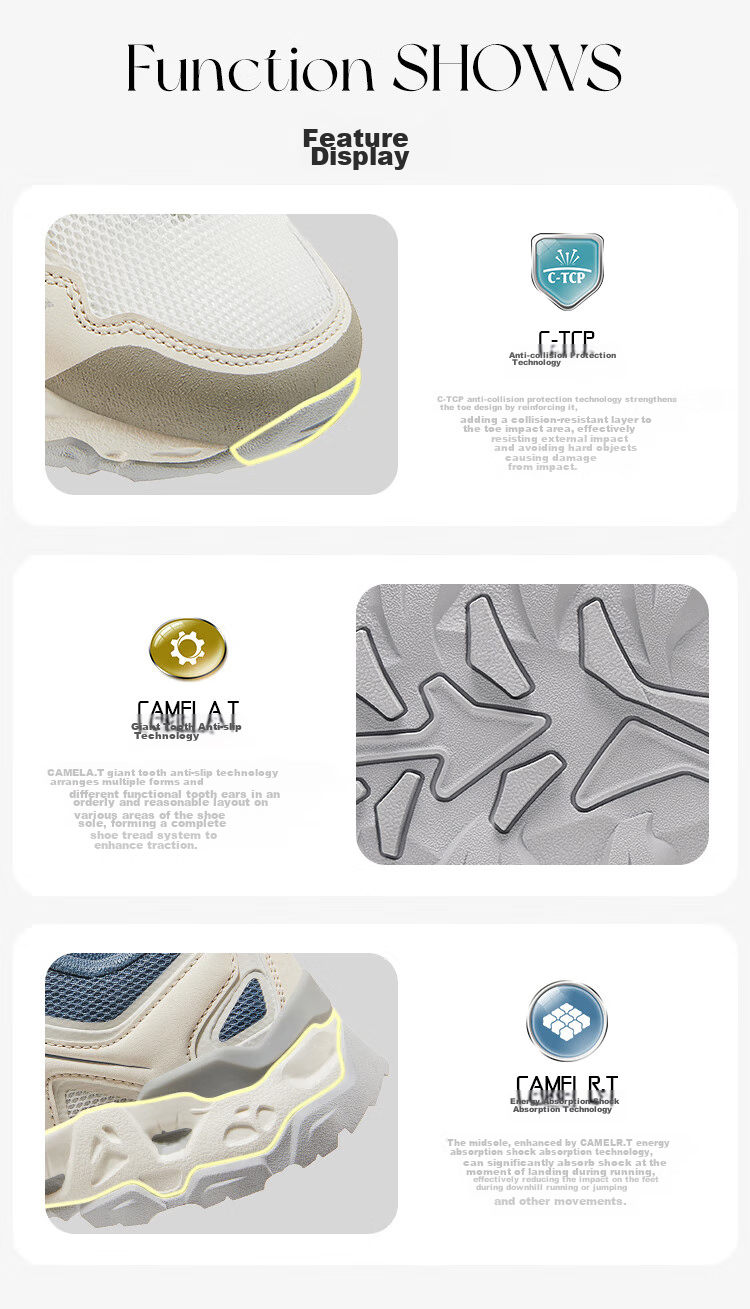 CAMEL [Yiyan] Women's Outdoor Shoes, Comfortable Breathable Hiking Boots, Shock-Absorbing Wear-Resistant Low-Top Trekking Shoes 3014 16