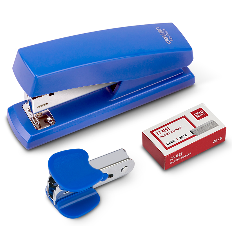 Deli Stapler Small Set Office Supplies Stationery Student Use with Staples and Staple Remover Medium and Large Staplers Small Office Sunny Blue 0354