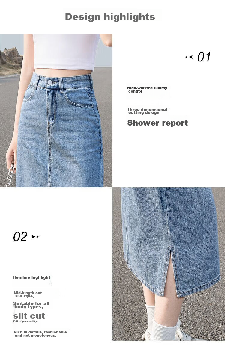 Siboshe High-Waisted Midi Skirt, Spring And Autumn 2026 New Style, Washed Denim Split Skirt, Multiple Fabrics Randomly Shipped 6