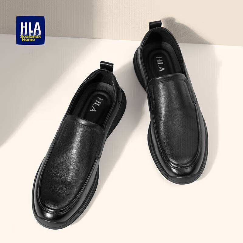 HLA Men's Fashion Casual Leather Slip-On Soft Sole Shoes HAAPXM1EAG057 Black Size 38