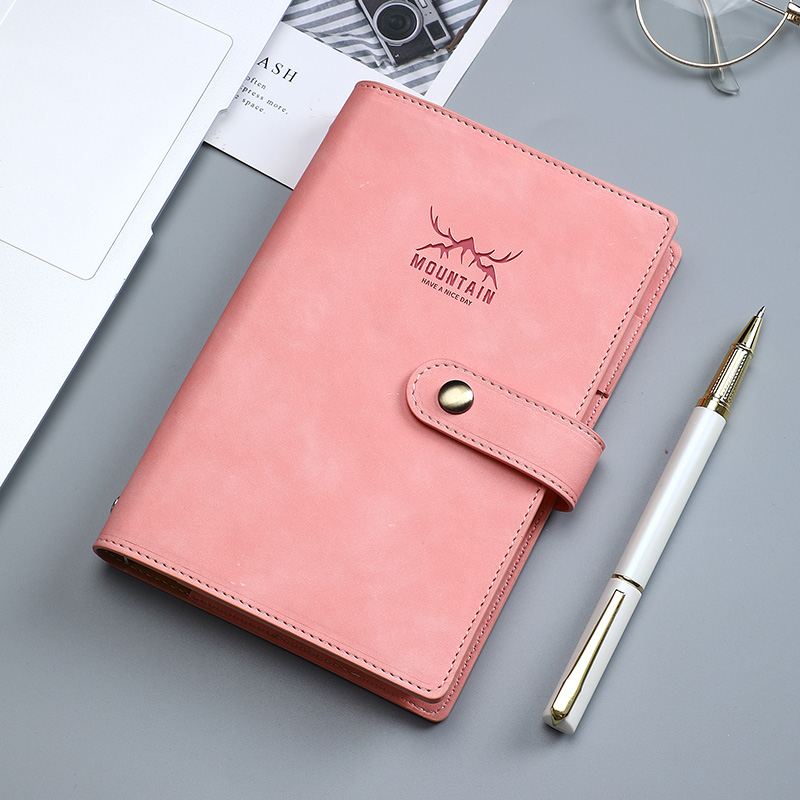 Jiaranheng A6 Multifunction Loose-Leaf Notebook, Creative Small Planner, Portable Journal, Zippered Organizer, Leather Cover with Buckle, Customizable, Pink, 1 Book