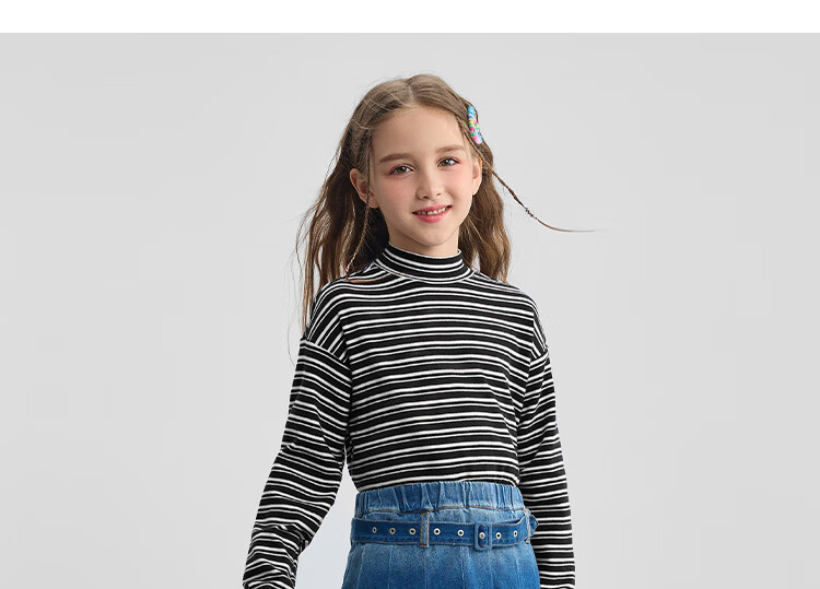 DISNEY Children's Clothing, Boys And Girls Half-Turtleneck Striped Long-Sleeve Top Undershirt, Spring 2025 DB442DE04 Black 120 23