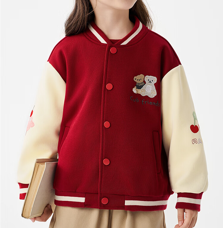 Badibadi Autumn Winter Baby Girls Baseball Jacket American Retro Coat Trendy Fashion Versatile Heart Bear 100 2