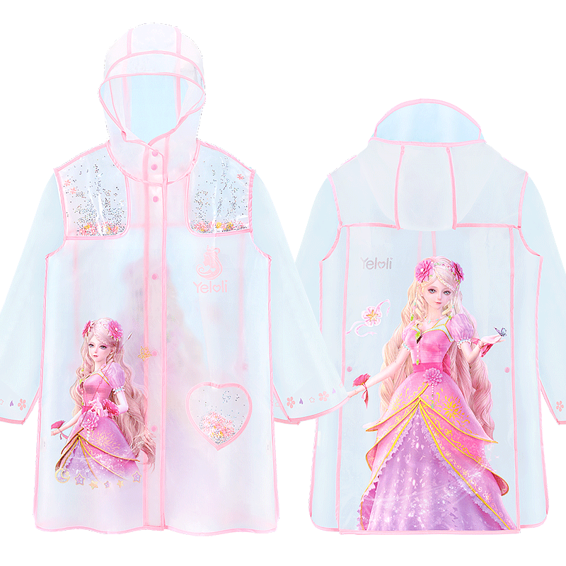 Duomiao Children's Raincoat for Girls Kindergarten Kids with Backpack Slot Transparent Rain Poncho 28F043 Ice Blue Size 3XL