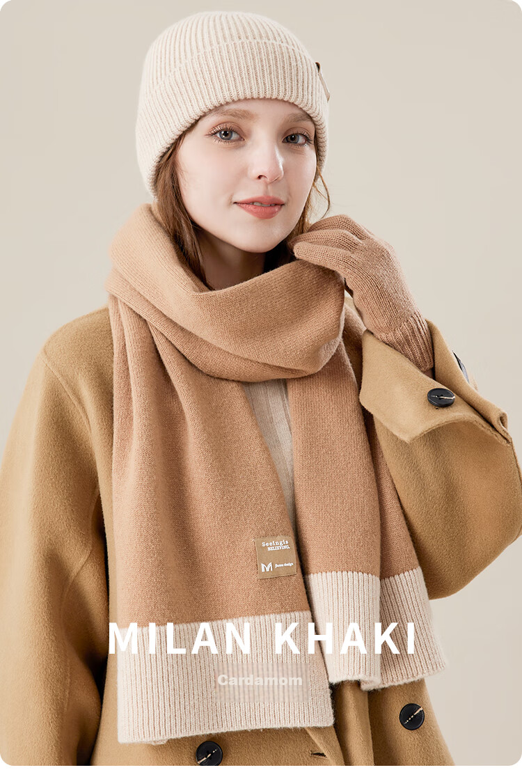 JIUMU Pure Wool Warm Scarf, Hat And Gloves Three-Piece Set for Women, Winter Birthday New Year Gift for Girls, Gift Box Packaging 10