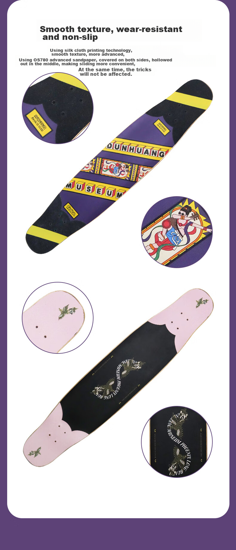 Flavor Boiling Point Dunhuang Collaboration Skateboard, Longboard, Professional Board for Beginners, Dancing Street Board, Dance Board, Pink Patter 7