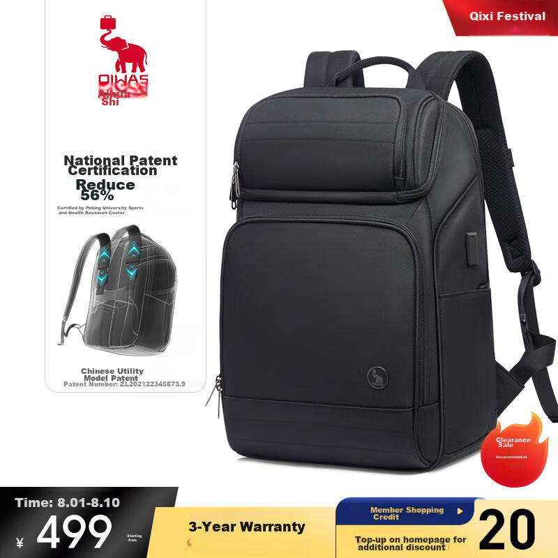 OWAS Backpack Laptop Bag for Men, 16-Inch Travel Business Lightweight Luxury Black Backpack