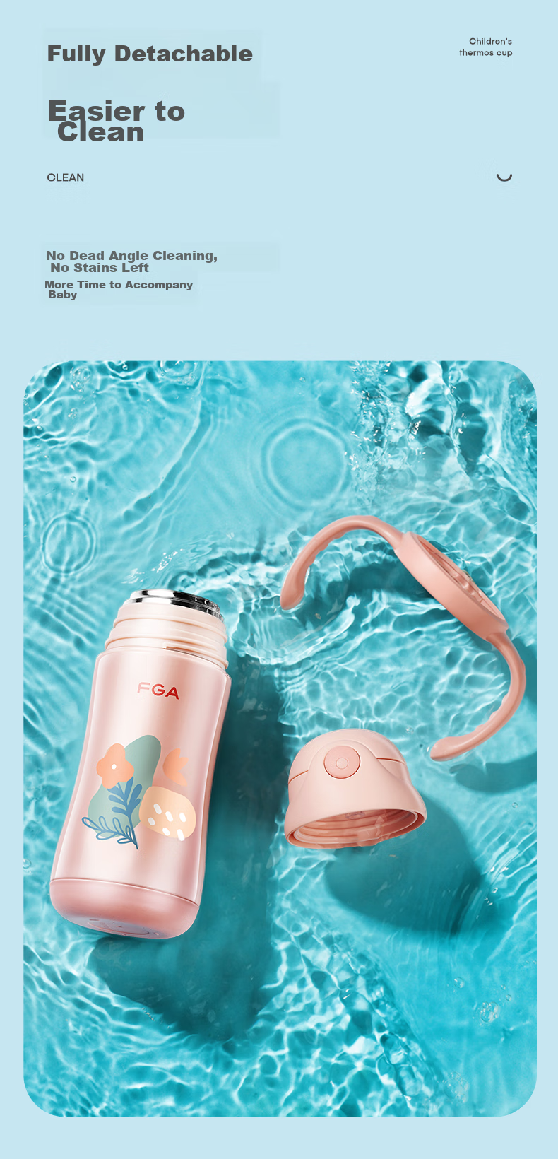 FGA Fuguang Children's Insulated Cup, Kindergarten Baby Straw Cup, Drinking Cup with 316 Stainless Steel Handle, Water Bottle, Gree 8