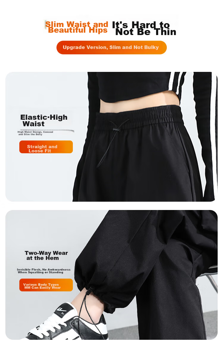 FitonTon Parachute Cargo Pants for Women, Summer Ice Silk Thin High-Waisted Wide-Leg Pants, Slimming Straight-Leg Drawstring Quick-Dry Pants, Casual Trousers 6