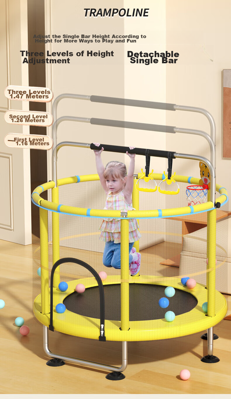 DIBU Indoor Trampoline for Children Aged 2-10, Home Use Exercise Fitness Bouncy Bed, Baby Jumping Toy Trampoline 8