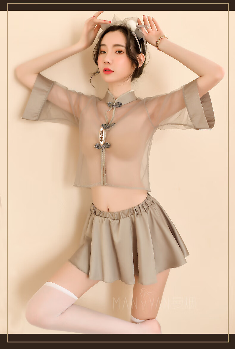 曼烟性感情趣内衣女透视薄纱古风旗袍复古开叉短裙sm民国角色扮演激情