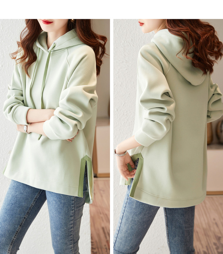 Dme [Split-Style Craftsmanship] Spring And Autumn Hooded Loose Casual Slightly Elastic Long-Sleeve Women's Sweatshirt, Light Water Green, S 14