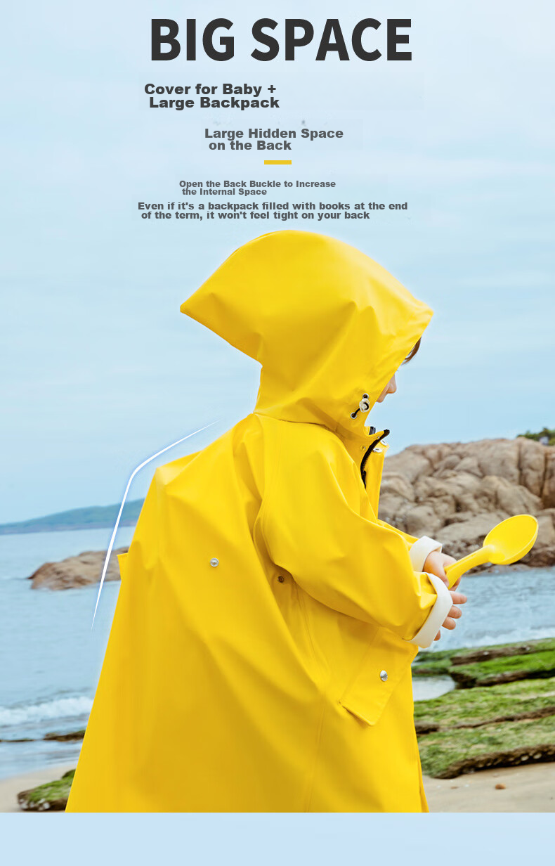 Qinfeimanyuyi Children's Long Raincoat, Full-Body Waterproof, Kindergarten Backpack Position, Elementary School Student Rain Poncho, Pink, Size S 6