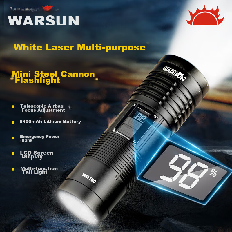 Фонарь WAR SUN WD High-Intensity Flashlight, ультраяркий дальний лазерный луч, перезаряжаемый поисковый фонарь с функцией зума, аварийное использование на открытом воздухе и дома