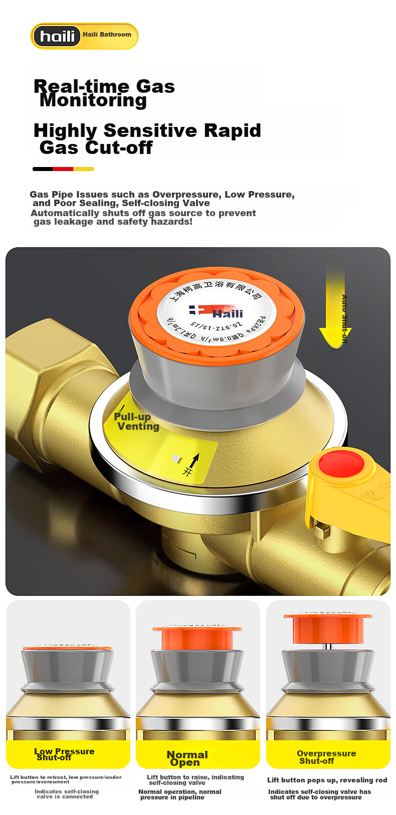 Haili 0.9 Gas Self-Closing Valve, Natural Gas Household Stove, Automatic Gas Leak Shut-Off, Thickened Copper Gas Safety Valve RT 7