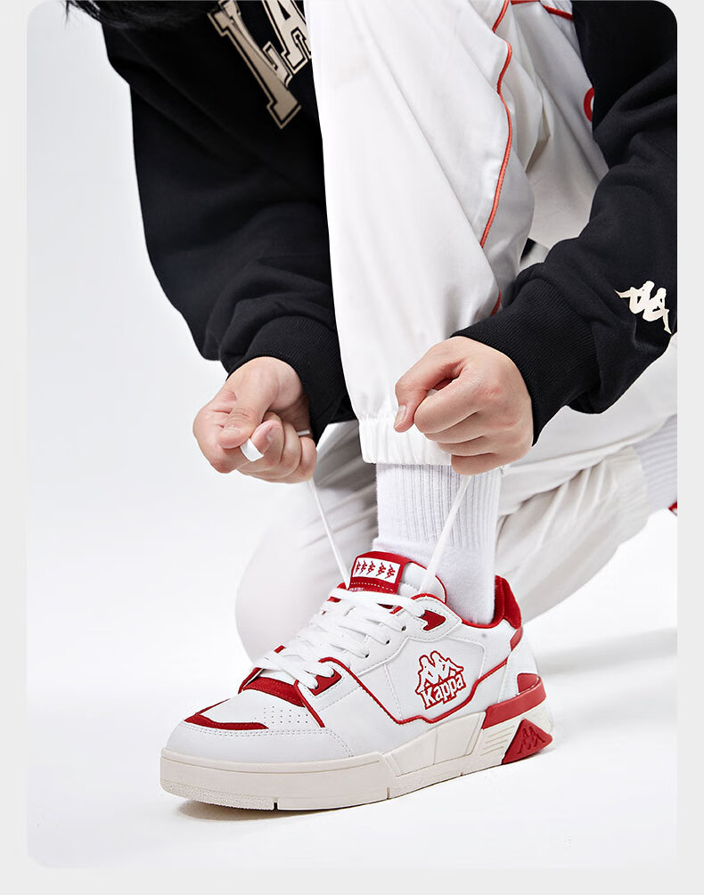 kappa卡帕皮面2022新款情侣男女休闲鞋低帮运动鞋拼接小白鞋 韩国白