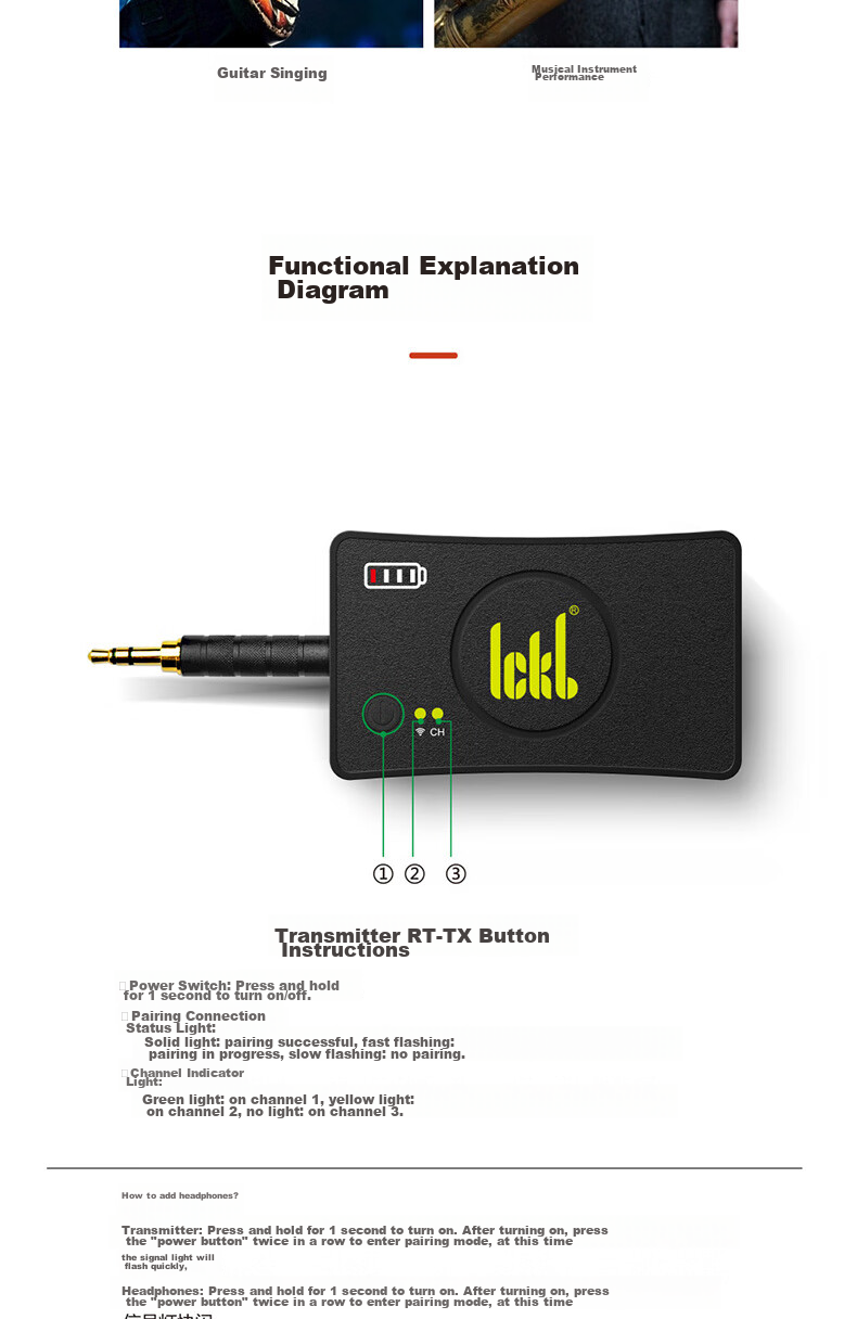 Ickb RT 5.8G Wireless Monitoring Headset Live Streaming Kit for Streamers, Singing, Stage Performances, Sound Card Microphone In-Ear Neckband Long Battery Life Headphones with One-To 12