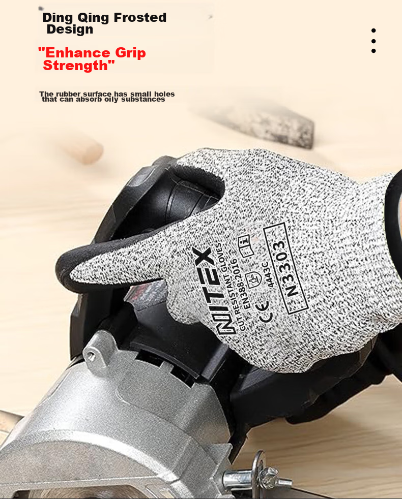 SHENGLI NITEX® Level C Cut-Resistant Gloves, Protective Anti-Cutting Double-Layer Nitrile Coated Palm, Woodworking Anti-Cut Protection, Gray N3303, Size L, 1 Pair 6