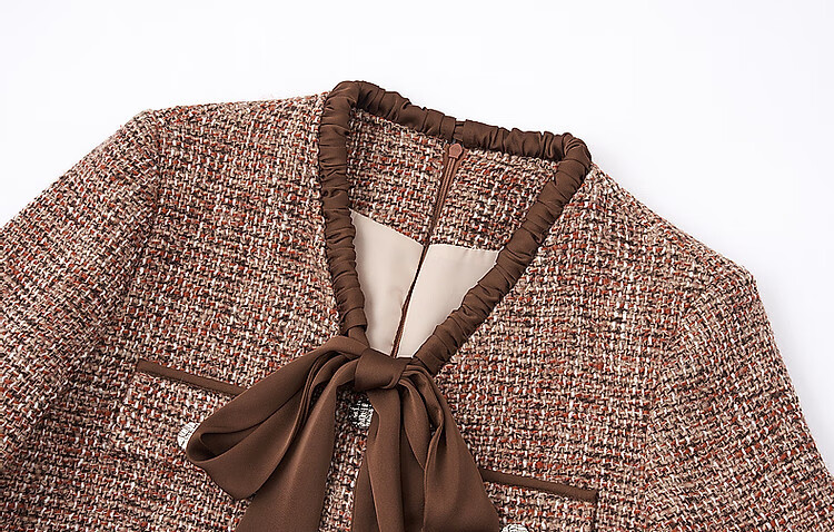 DME "Qianjin Madeleine" Winter Academy Little Chanel Style Chiffon Ruffle Hem Contrast Color Metal Buckle Concealed Flesh Women's Dress 5
