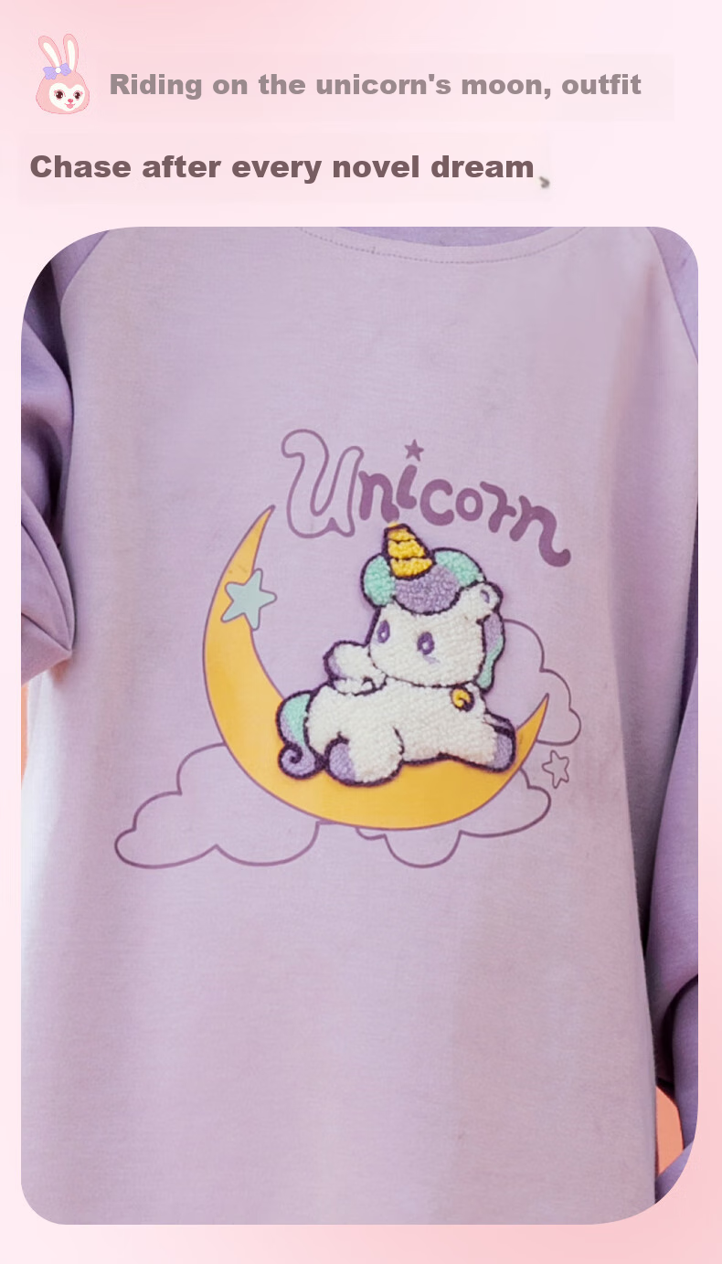 Fenteng Children's Pajamas, Girls' Pink Daisy Rabbit IP Early Spring Pure Cotton Raglan Sleeve Sleepwear for Older Childre 3
