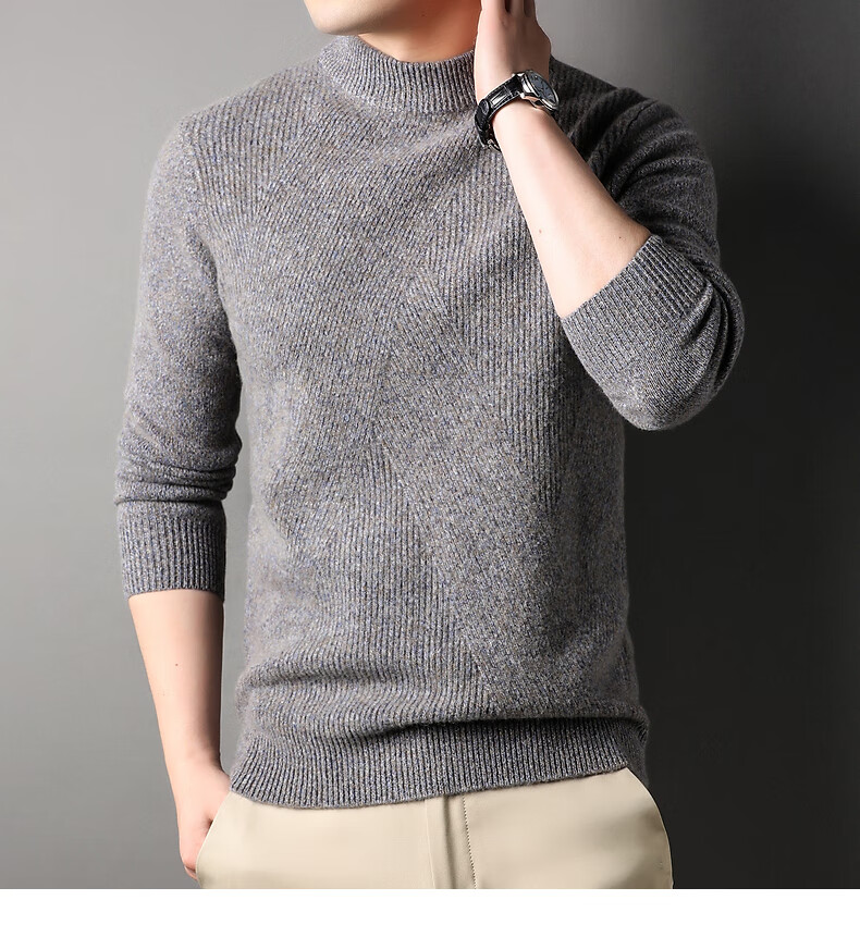 Hengyuanxiang Men's 100% Pure Wool Sweater, Thick Knit Pullover for Autumn And Winter, Round Neck Base Layer, Knitted Sweater 14