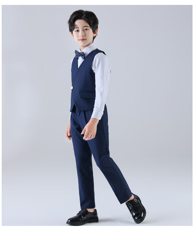 Yinuofang Children's Suit Set, Vest Set for Performances, Boys' Suit, Navy Blue Single-Breasted Vest Set, 160CM 15