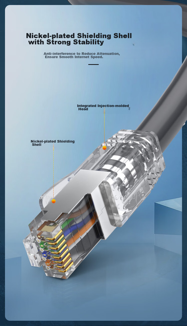 CHOOSEAL Cat6A Ethernet Cable, Single-Strand Pure Copper Thickened Cat6A Double-Shielded High-Speed Network Patch Cord, 10 Gigabit Network Connection, Computer Gaming Pre-Made Cable, 2 Meters, QS2669 10