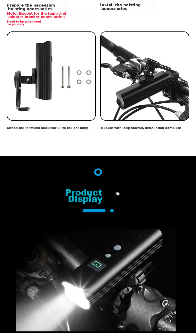 Move Iron Bicycle Light, Smart Sensor Front Light, Mountain Bike 1000 Lumens High Brightness Night Riding Light, Road Bike USB Rechargeable High-Intensity Flashlight, Cycling Equipment Accessories 16
