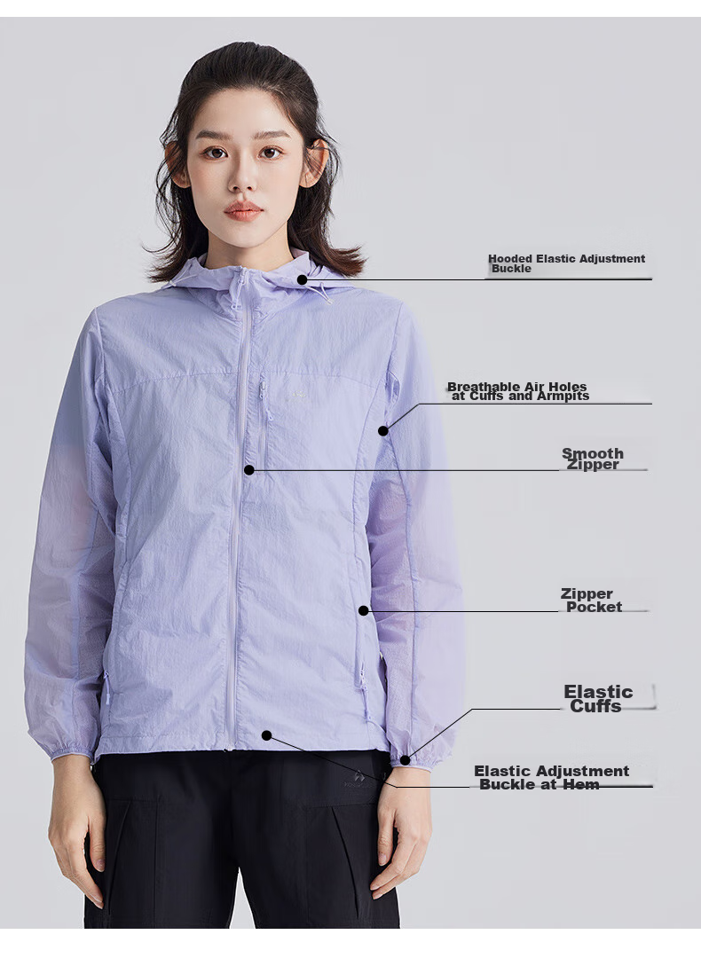 Pioneer Camp Fengdie Sun Protection Jacket for Women, Summer Lightweight Outer Layer, Breathable Outdoor Original Yarn Sun Protection Clothing, UV-Resistant Skin Coat 8