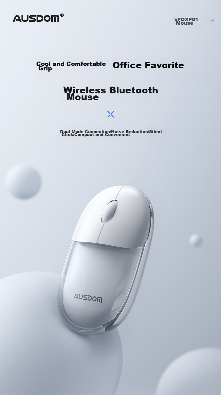 AUSDOM F01 Mouse, Bluetooth Wireless 2.4G Dual-Mode Transparent Mouse, for Home And Office Use, Rechargeable, Computer Laptop Silent White Light, High Aesthetic Value for Women, G04 Recommended Crystal White 1