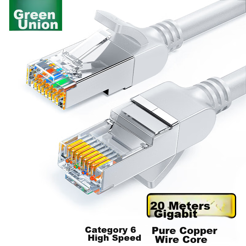 UGREEN Cat6 Pure Copper Ethernet Cable, Gigabit Network High-Speed Monitoring Connection Wire, Computer 8-Core Twisted Pair Cable, POE Powered Patch Cord, Gray And White, 20 Meters, 25033