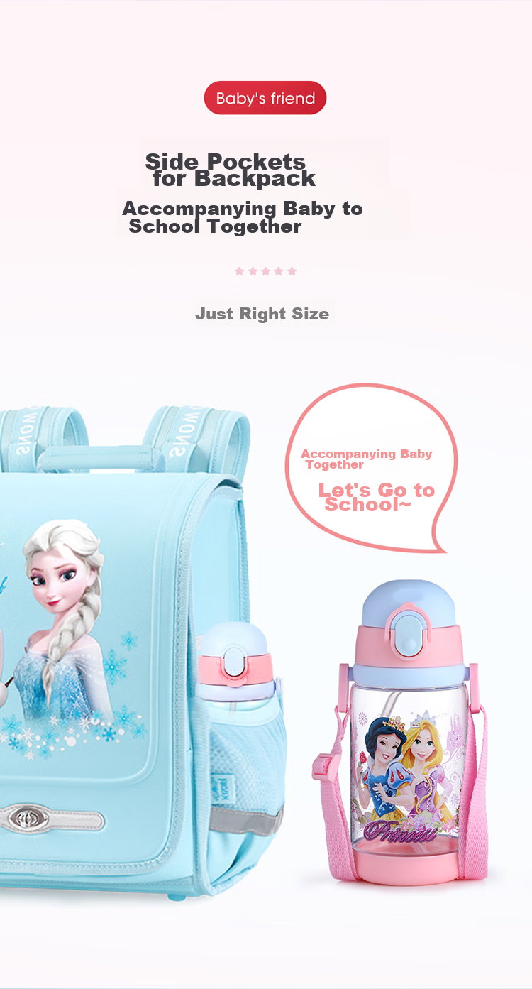 Disney Kids Water Bottle with Straw Large Capacity High Temperature Resistant Plastic Water Bottle Double Lid Drinking Cup for Boys and Girls Elementary Students 10