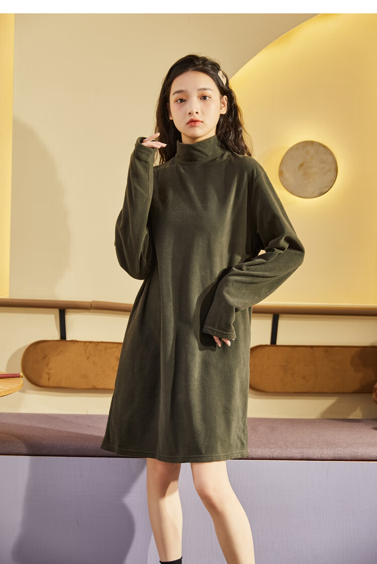 TonLion 2024 Women's Fleece High Neck Knit Long Sleeve Dress Black S 18
