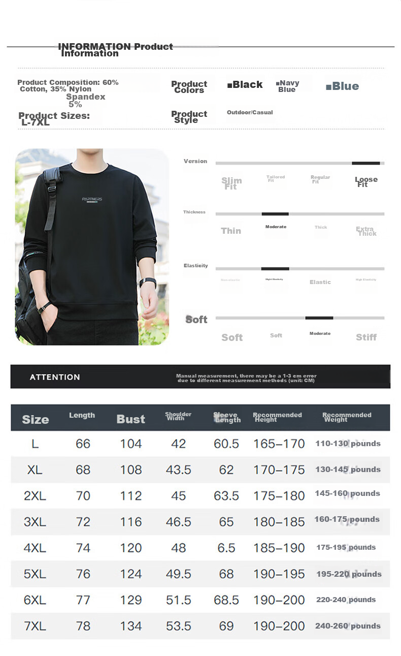 ROMON Men's Sweatshirt, Autumn Large Size Long-Sleeve T-Shirt, Outdoor Sports Casual Jacket, Base Layer Top, UP89 Black XL 5