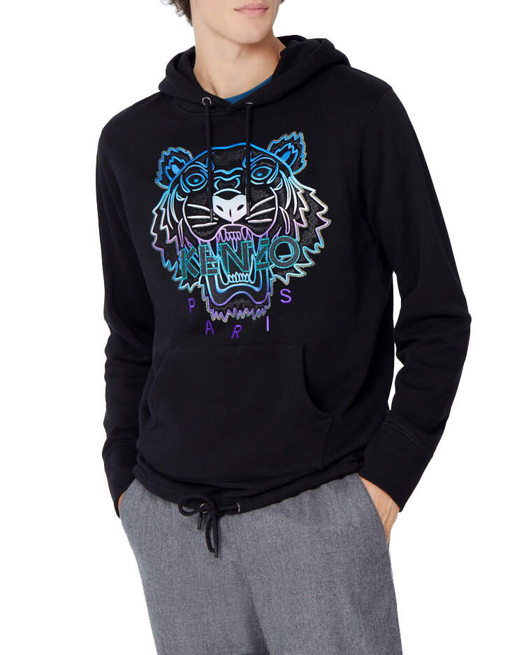 kenzo 高田贤三 男款黑色棉质虎头刺绣图案长袖连帽卫衣 f96 5sw444