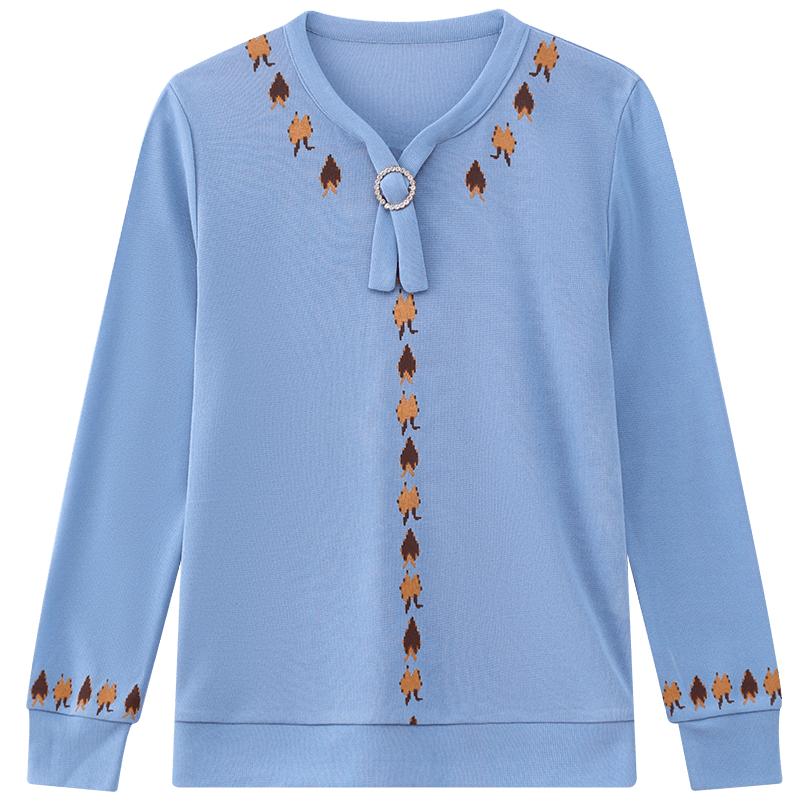 QIUFULUO 2026 New Spring Long T-Shirt Loose Fit Knitted Round Neck Top for Middle-Aged and Elderly Women 50-60 Years Stylish